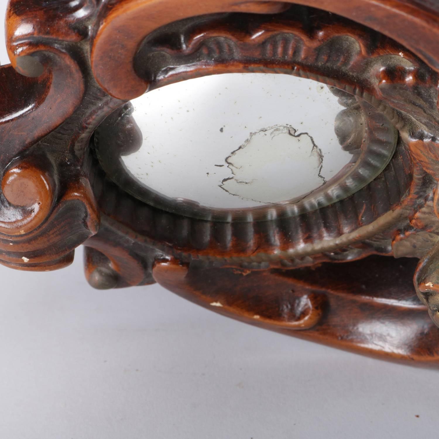 20th Century Pair of French Carved Hardwood Bullseye Mirrored Grain Painted Wall Sconces