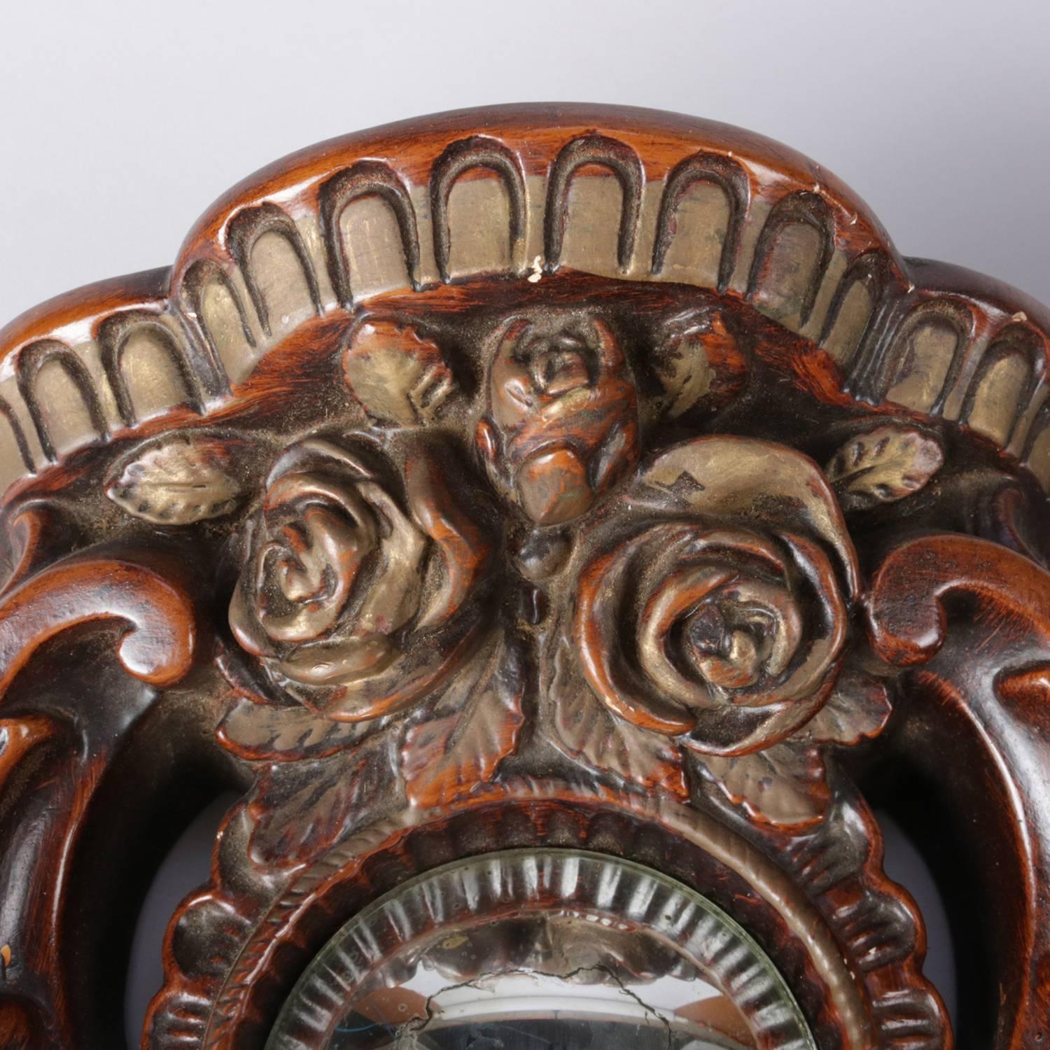 Pair of French Carved Hardwood Bullseye Mirrored Grain Painted Wall Sconces In Good Condition In Big Flats, NY