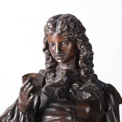 French Figural Bronzed and Marble Louis XIV Garniture Clock and Candles Set