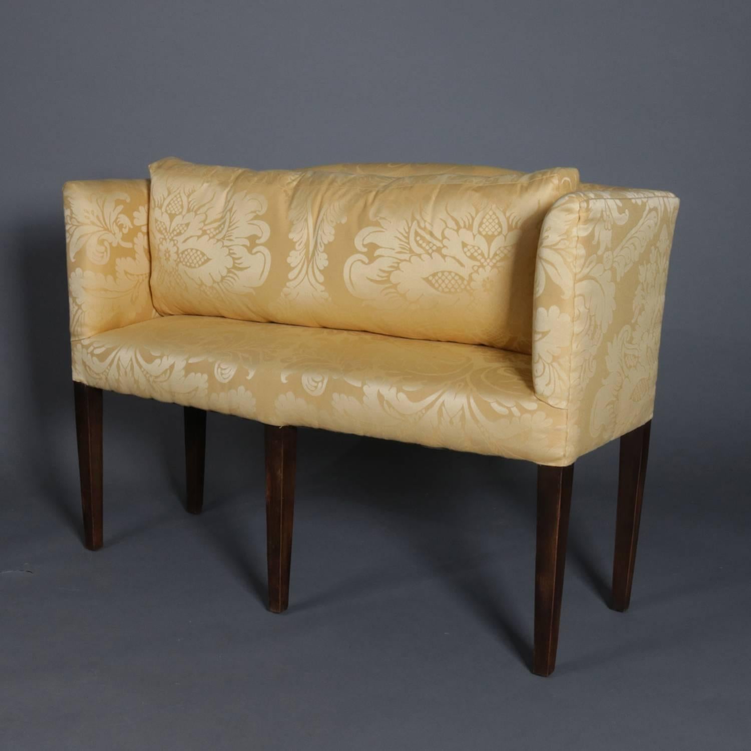 Antique English Hepplewhite Style Upholstered Mahogany Petite Settee In Good Condition In Big Flats, NY