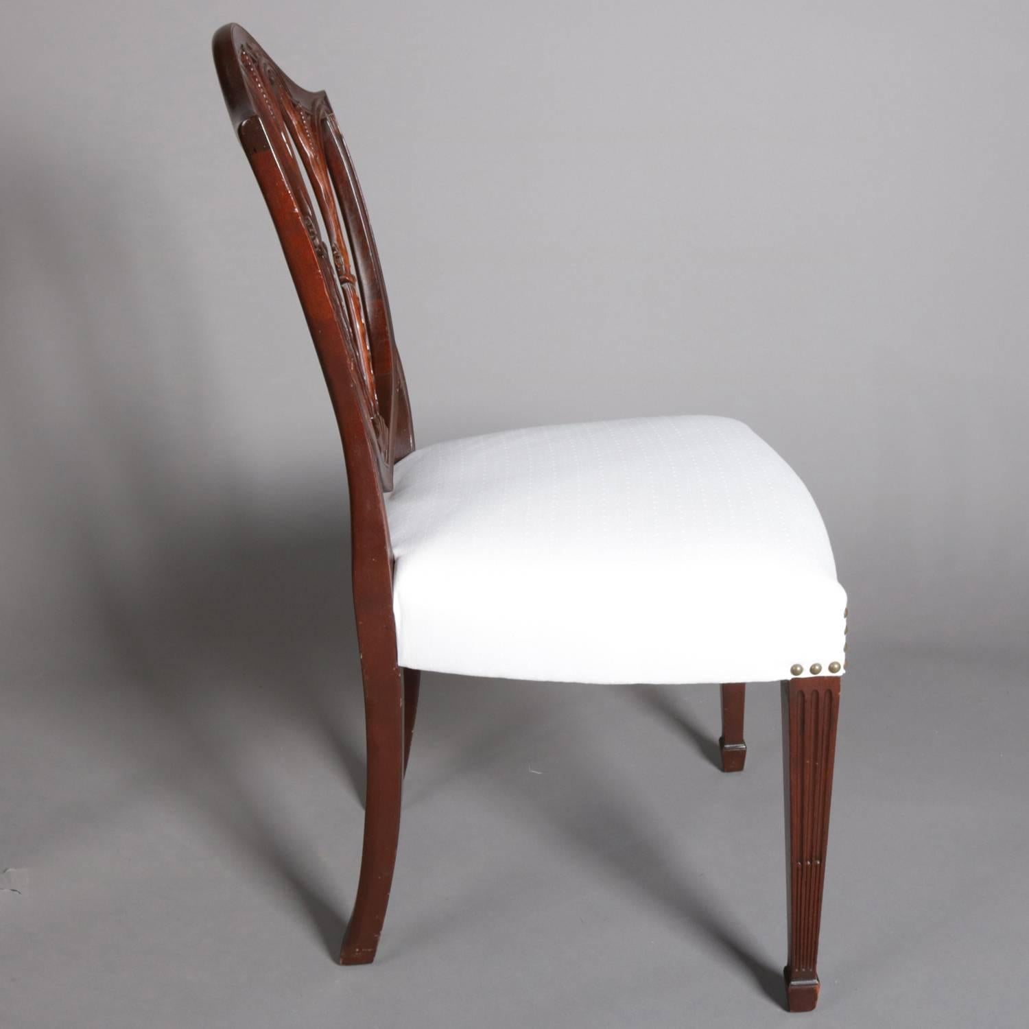20th Century Seven Hepplewhite Style Shield Back Carved Mahogany Wheat Form Dining Chairs