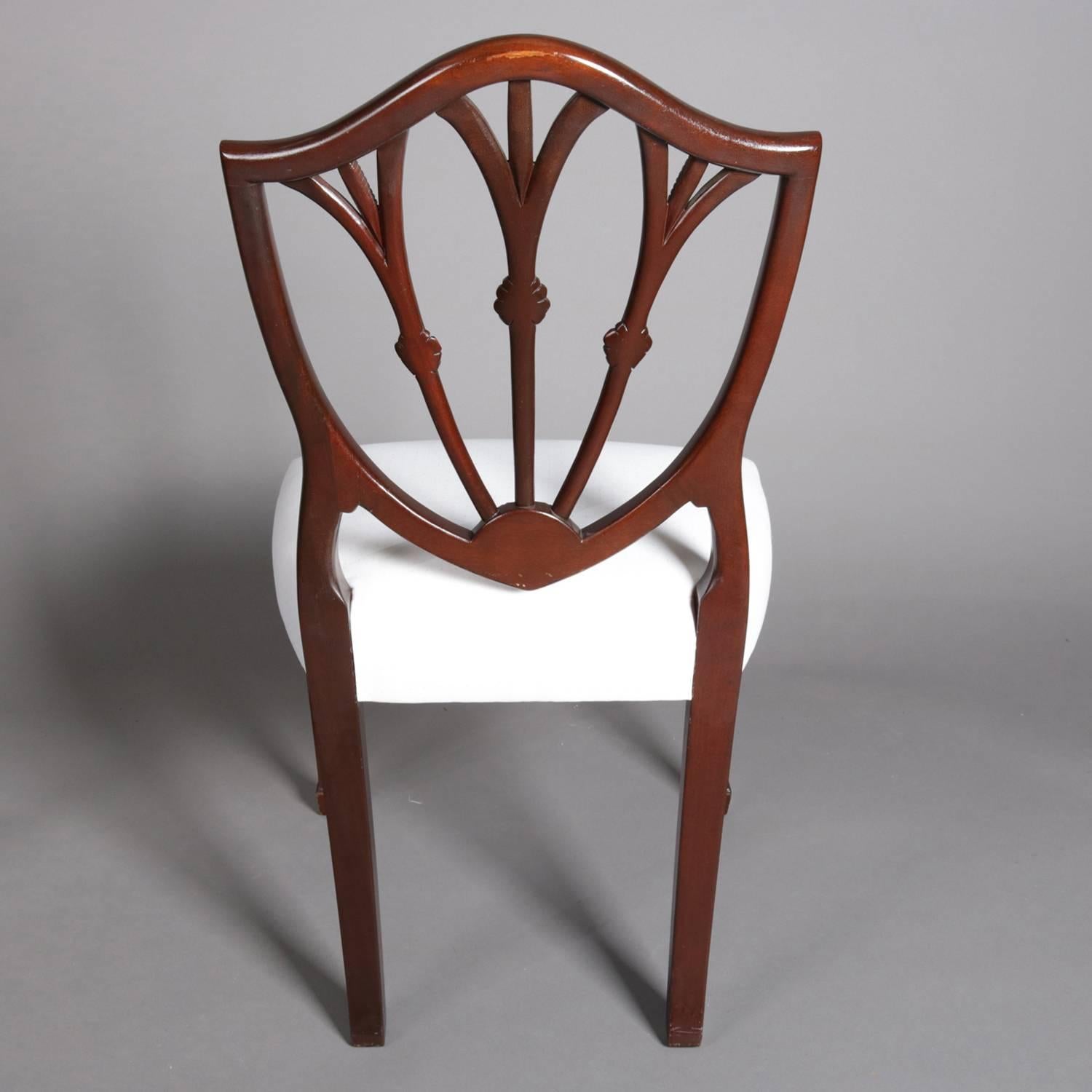 Seven Hepplewhite Style Shield Back Carved Mahogany Wheat Form Dining Chairs In Good Condition In Big Flats, NY