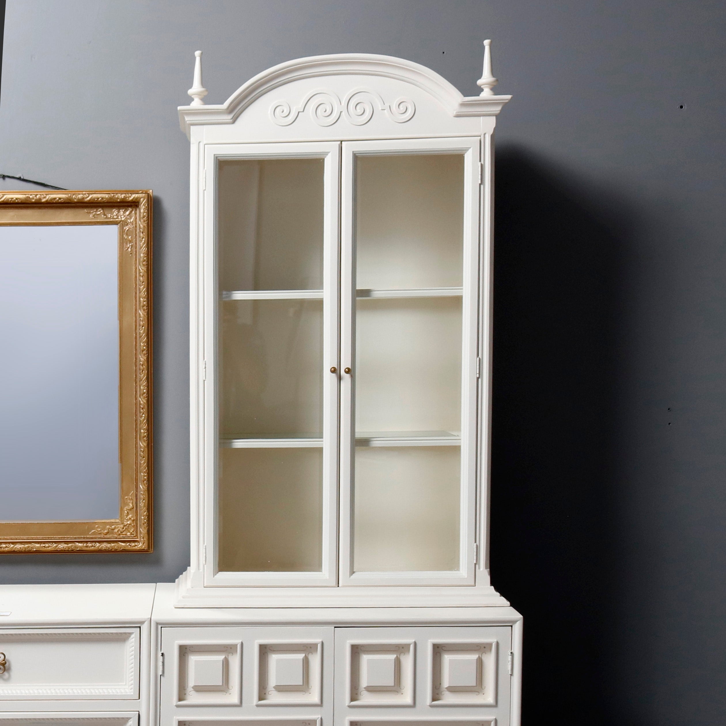 Vintage French Provincial Paint Decorated And Lighted Breakfront