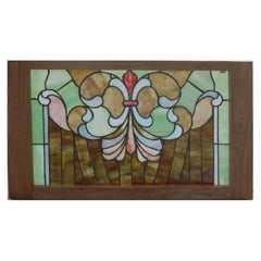 Antique Arts & Crafts Mosaic Leaded Glass Window, Stylized Fleur-de-Lis