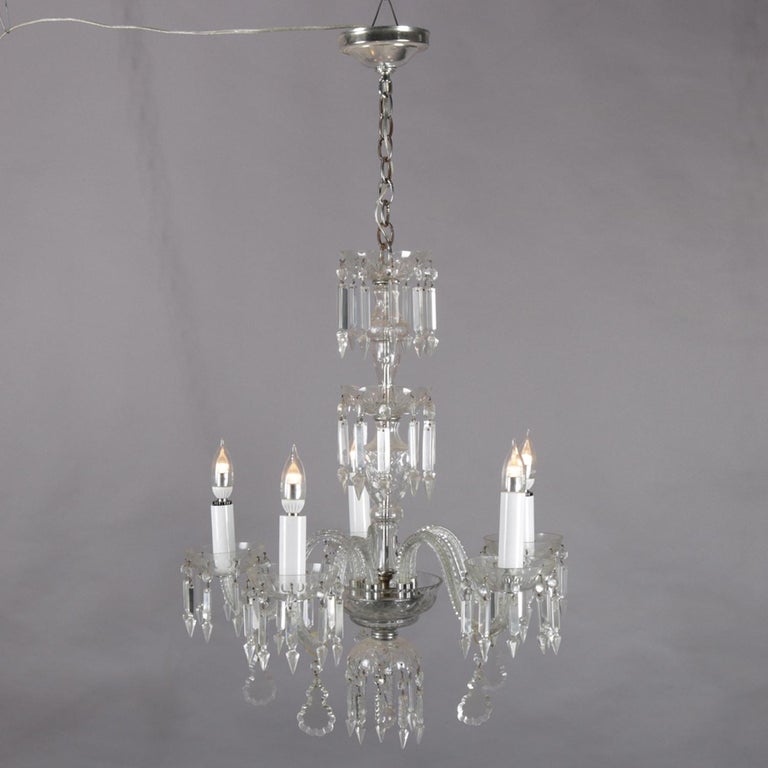 Vintage French Rock Crystal And Chrome 5 Candle Light Chandelier American Vintage French Rock Crystal Chrome 5 Candle Light Chandelier Circa 1940 For