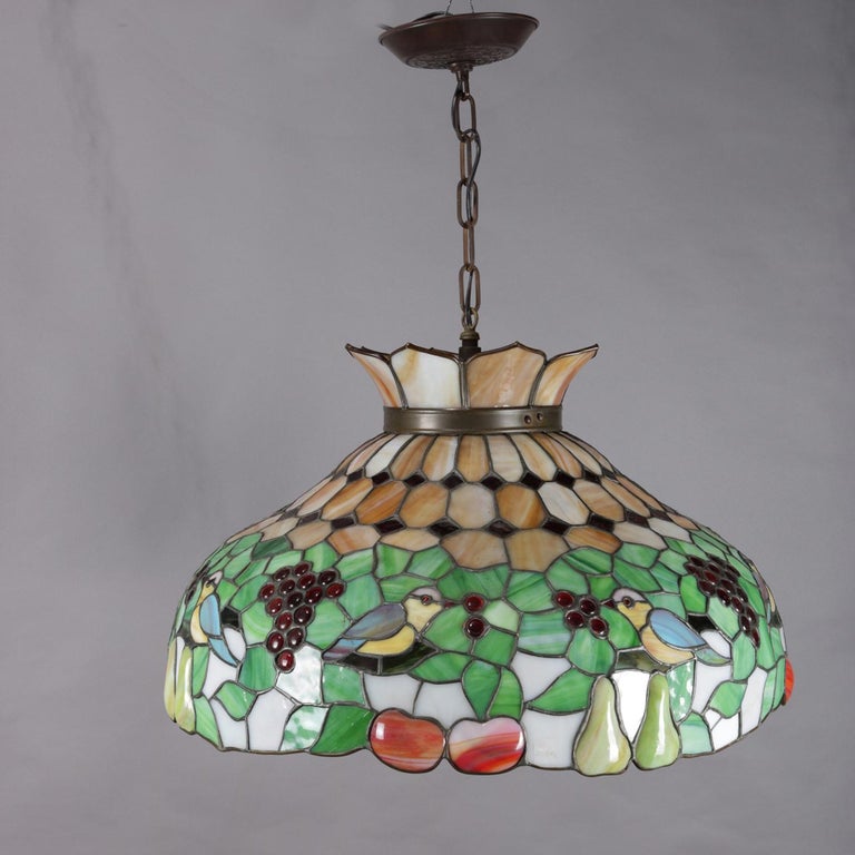Antique Arts And Crafts Mosaic Slag Glass Dome Chandelier Gs Antique Arts Crafts Mosaic Chandelier Features Leaded Slag Glass Dome Shade With Bird And Fruit
