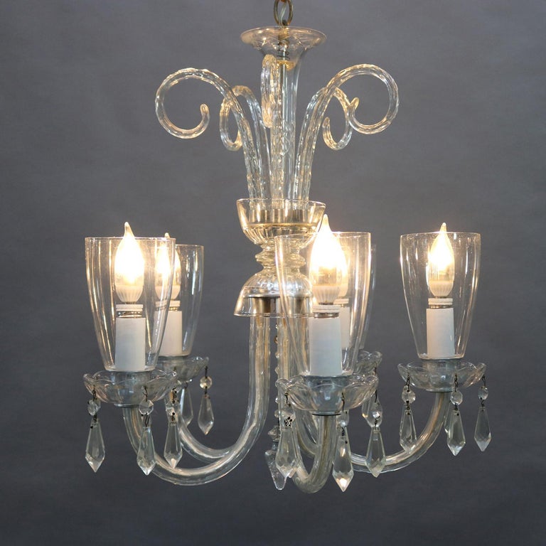 Vintage Venetian Crystal And Chrome 5 Candle Light Scroll Form Italian Vintage Venetian Crystal And Chrome 5 Candle Light Scroll Form Chandelier For