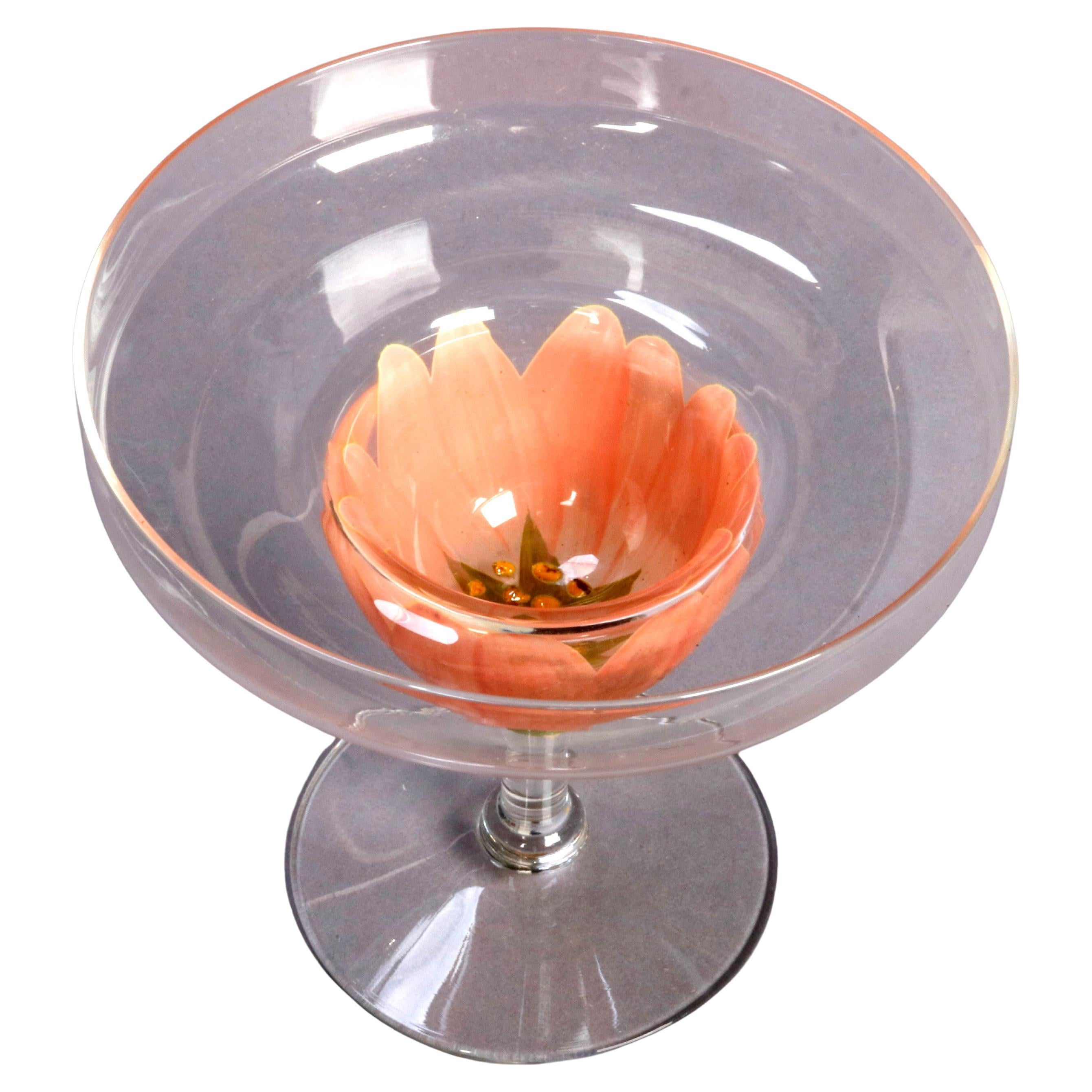 Twelve Hand Painted Art Glass Tulip Floral Form Margarita Stemware, circa 1950