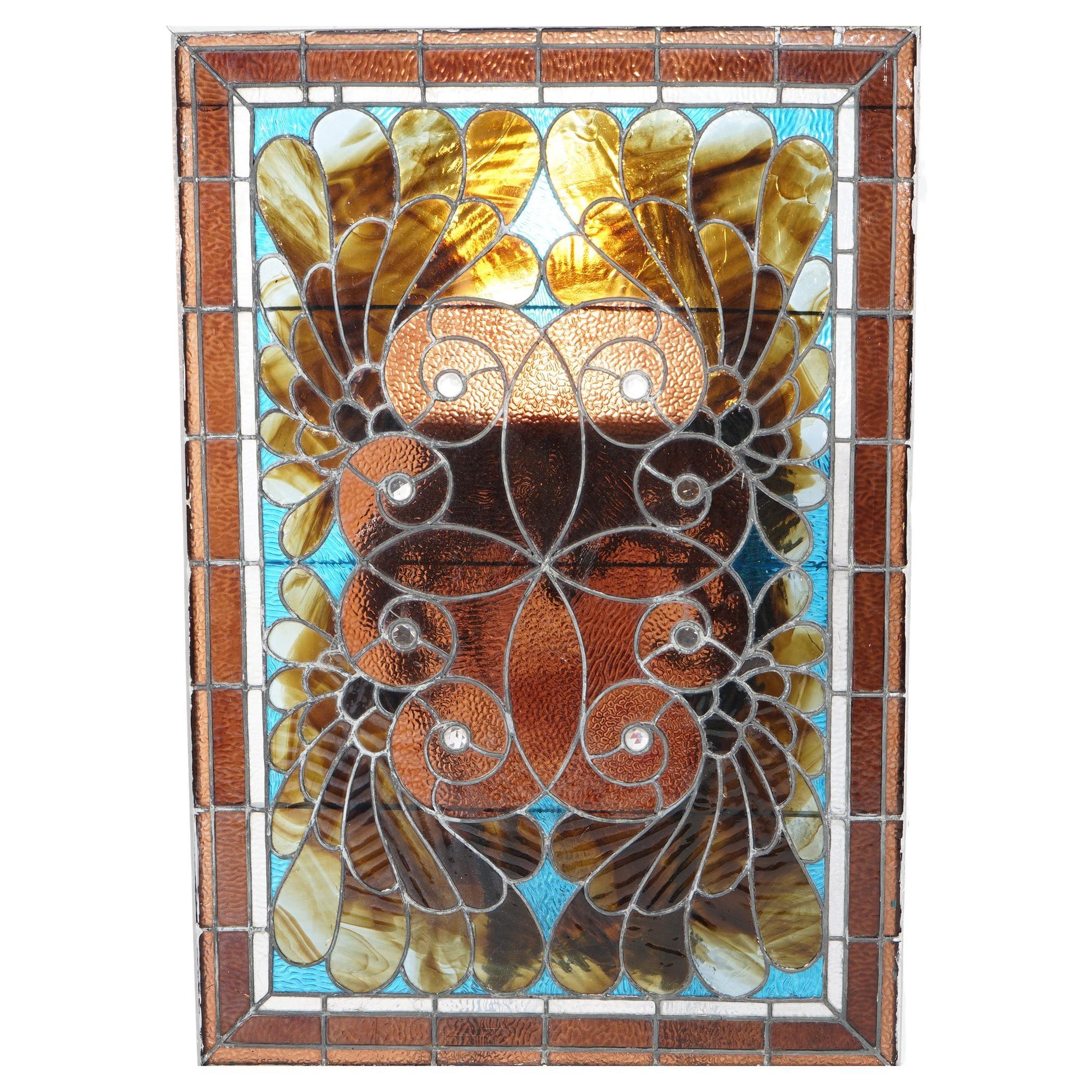 Antique Leaded Glass Window, circa 1920 For Sale