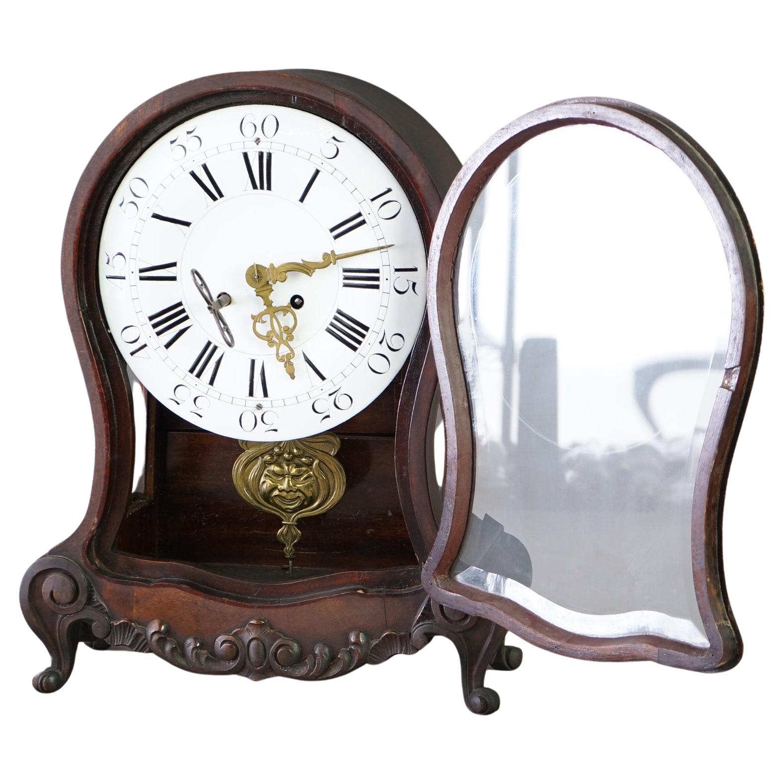 Antique German Hourglass Shaped Mahogany Mantle Clock c1880 In Good Condition In Big Flats, NY