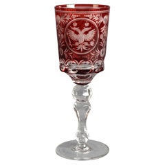 Antique Russian Imperial Czar Nicholas II Cranberry Cut To Clear Crystal Goblet