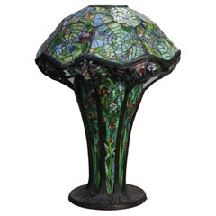 Vintage Oversized Tiffany Style Spiderweb Stained Glass Garden Table Lamp 20thC