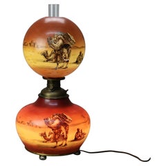 Oversized Antique Rochester Gone With The Wind Desert Scene Table Lamp c1890