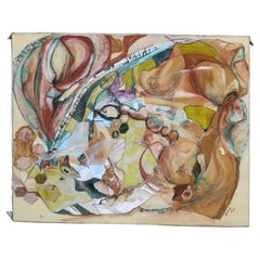 Pintura Impresionista Abstracta Multimédia de Mediados de Siglo Moderno sobre Lienzo C1968