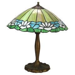 Arts & Crafts Handel School Leaded Stained Glass Water Lily Table Lamp c1920