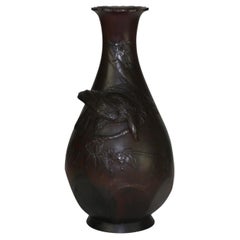 Antique Japanese Meiji Bronze Figural Eagle Open Bottom Vase c1900