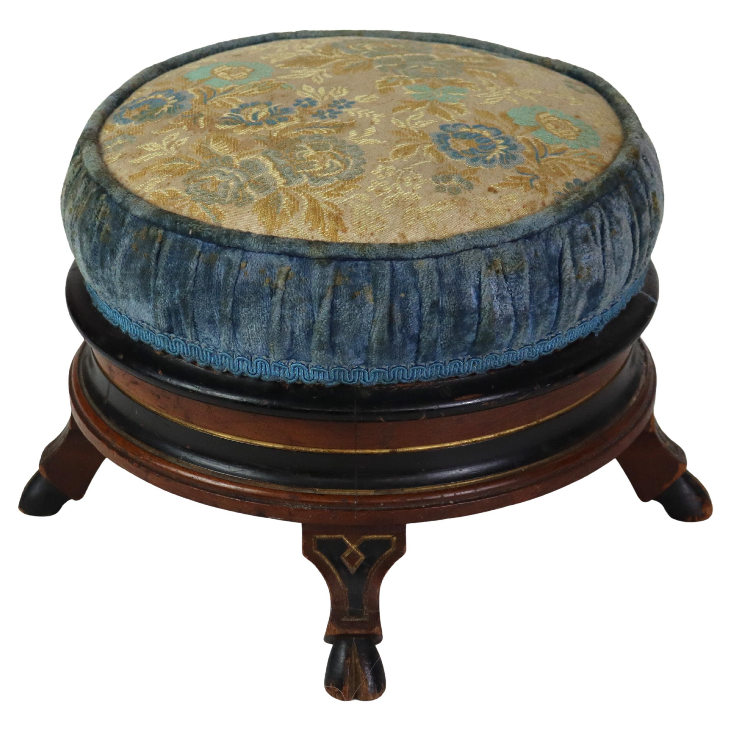 Renaissance Revival Carved Walnut Pillow Top Spittoon with Pottery Insert c1890