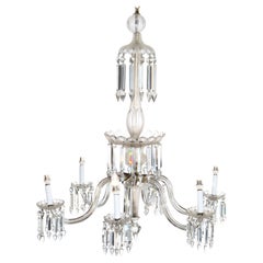 Antique Italian Opalescent Glass & Cut Crystal Six-Light Chandelier c1920