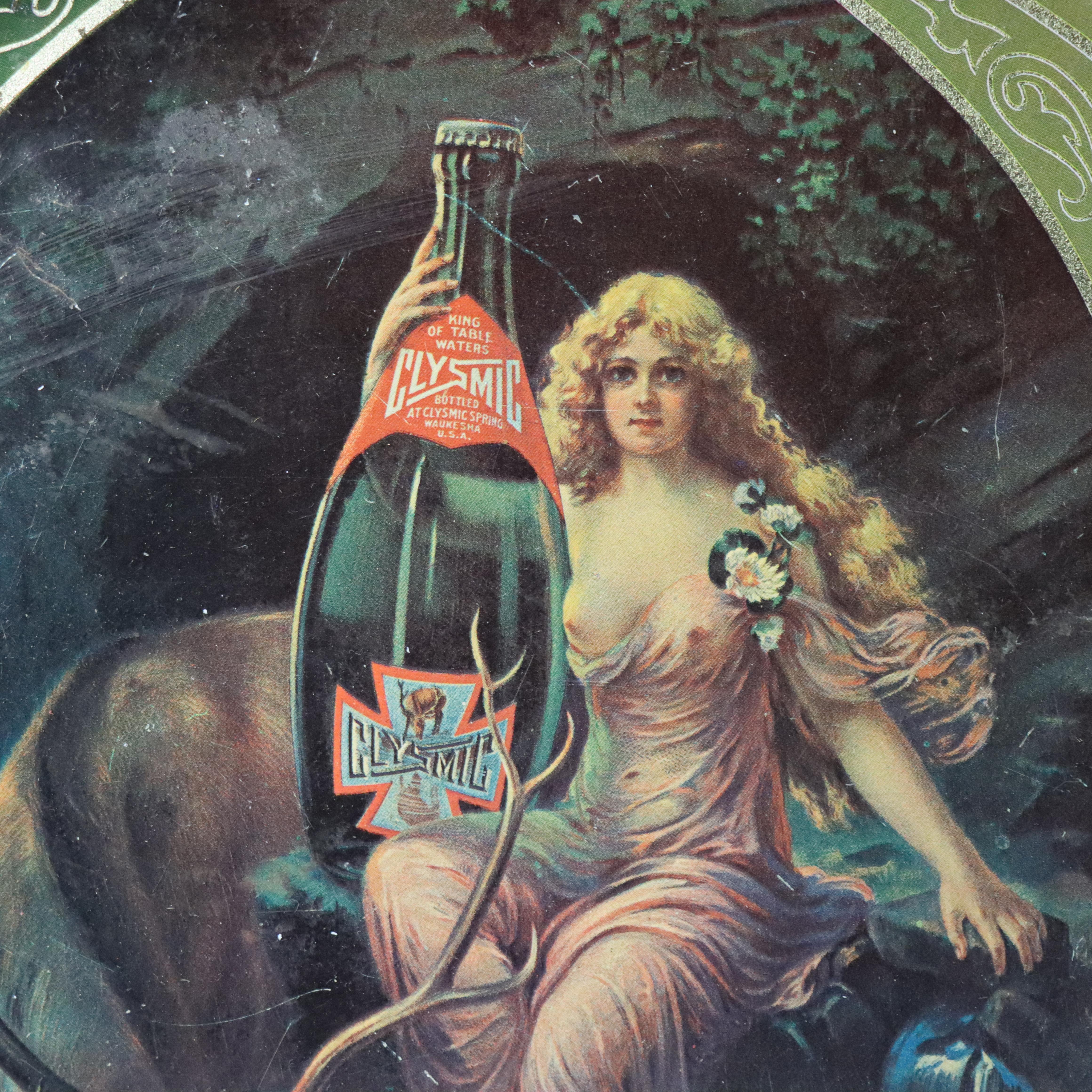Ancien plateau publicitaire en métal Clysmic C1920 (1 3/8