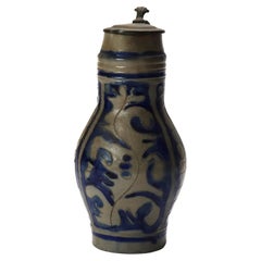 Antike deutsche blau eingraviert Steingut Tanker C1880