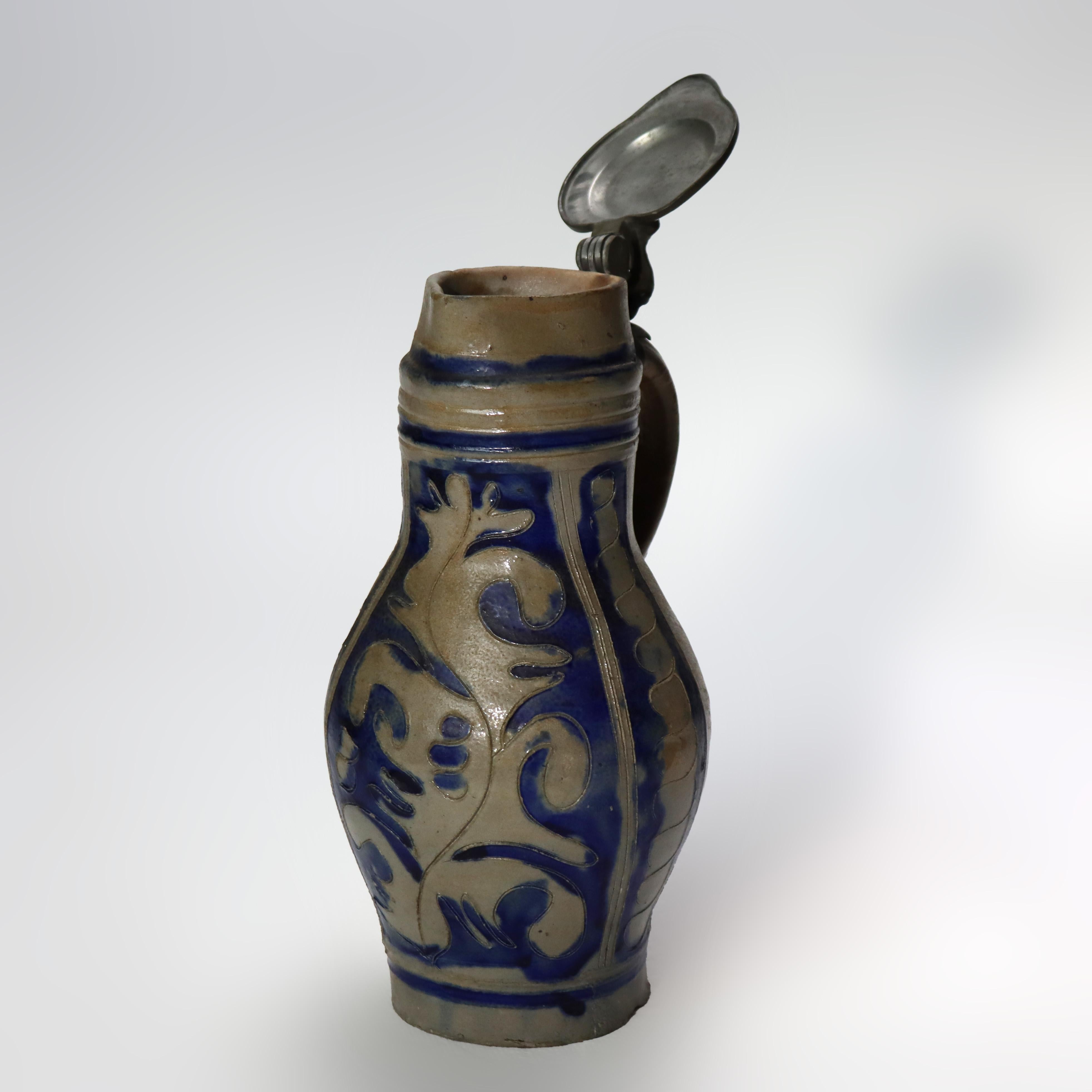 Antike deutsche blau eingraviert Steingut Tanker C1880 (20. Jahrhundert) im Angebot