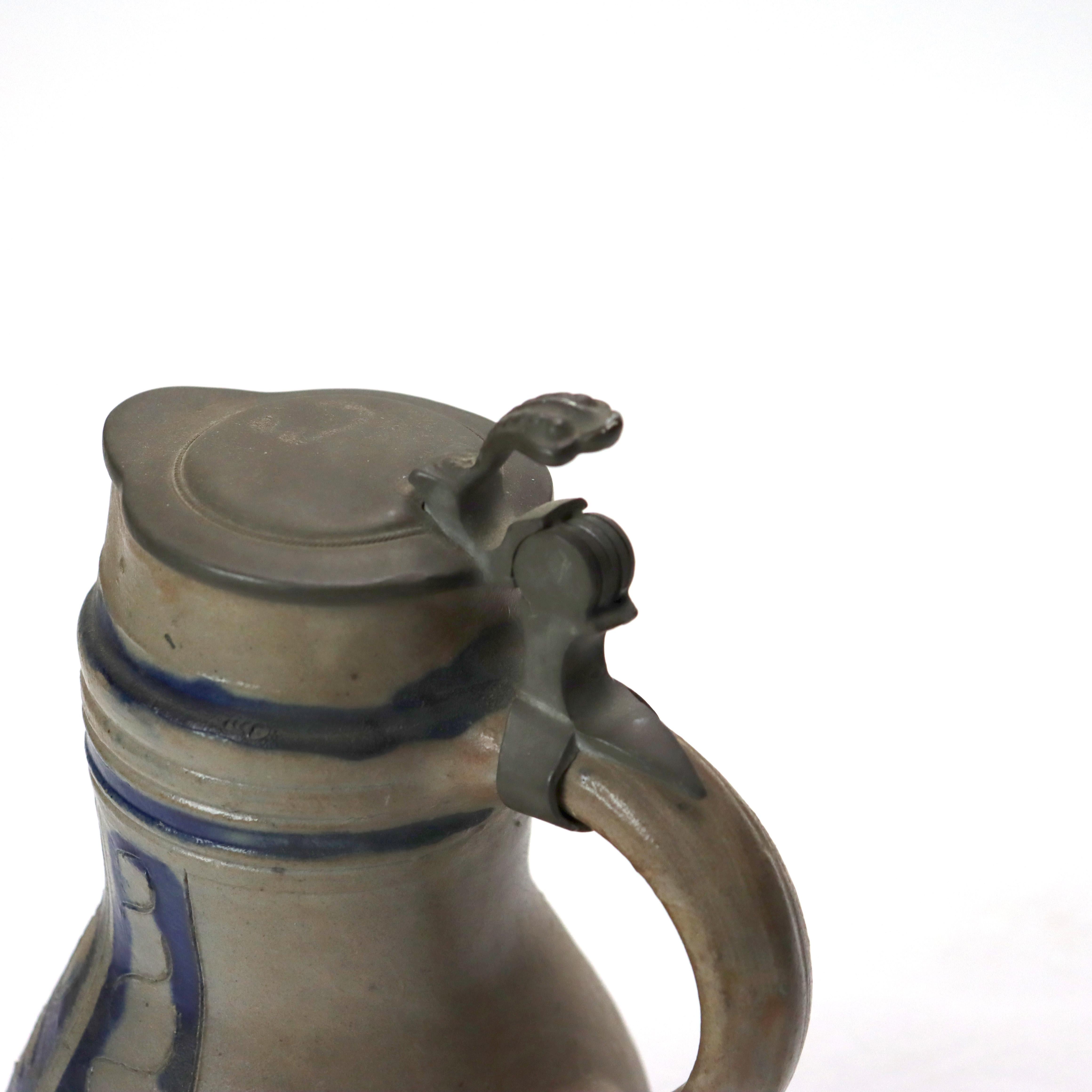 Antike deutsche blau eingraviert Steingut Tanker C1880 im Angebot 1
