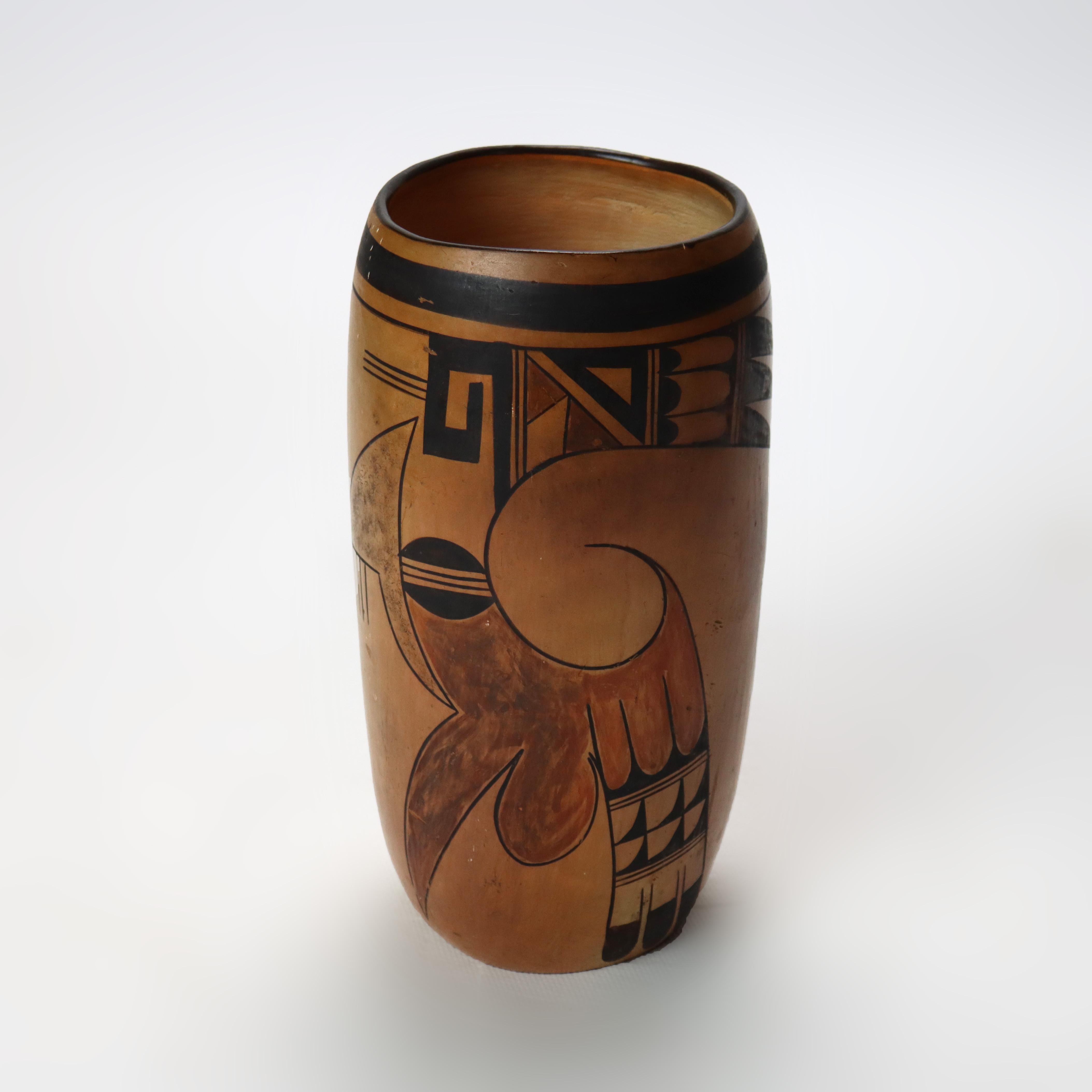 Vase ancien en poterie Hopi du Sud-Ouest signé C1920 (9 7/8