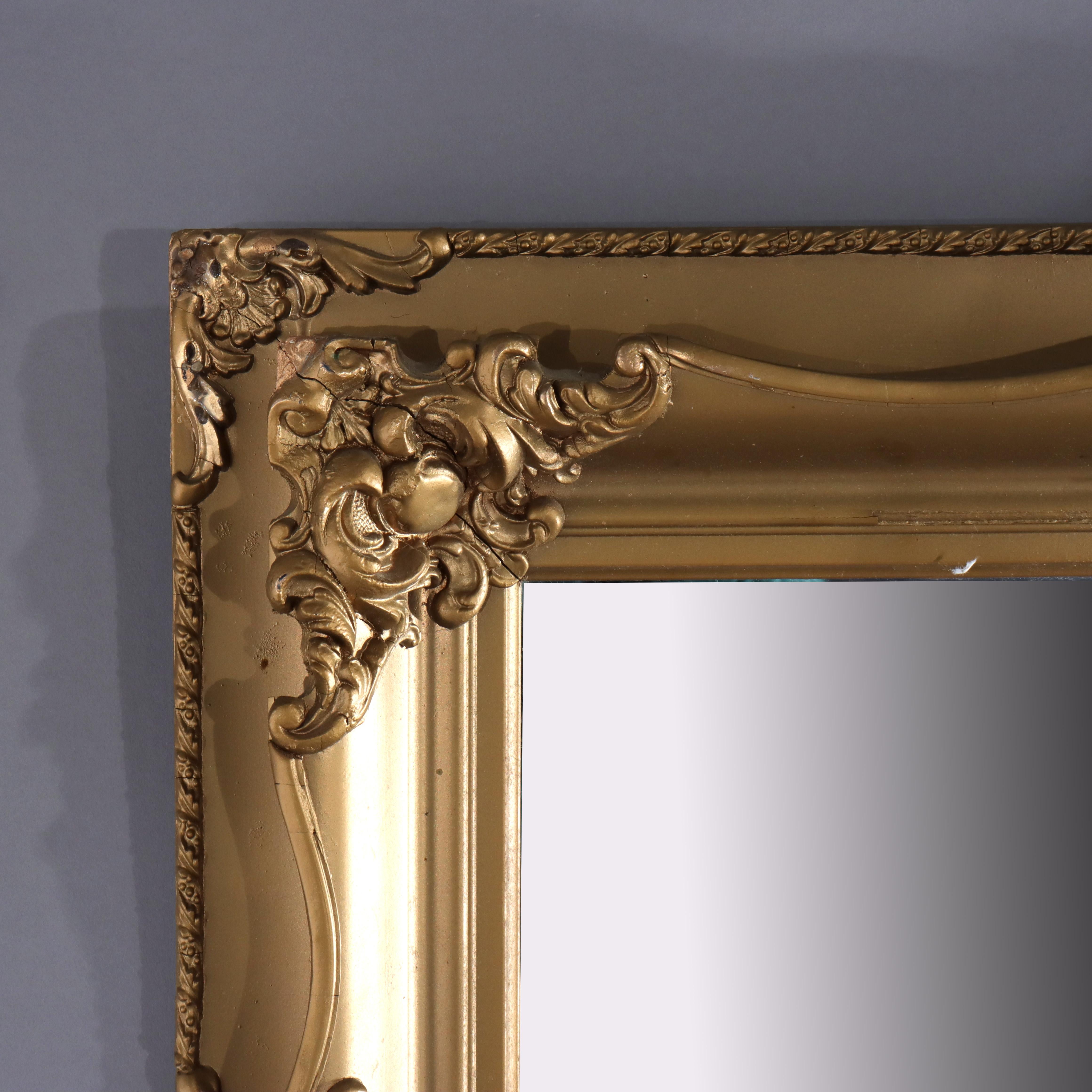 Miroir victorien ancien avec cadre en bois sculpté et doré non signé C1890  (23