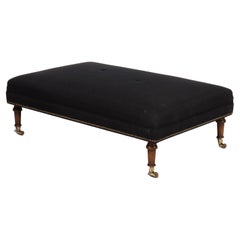 Oversized Vintage Brunschwig & Fils Sheraton Style Mahogany Upholstered Ottoman