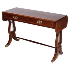 Vintage Baker Sheraton Style Mahogany Cross Band 2-Drawer Drop Leaf Server