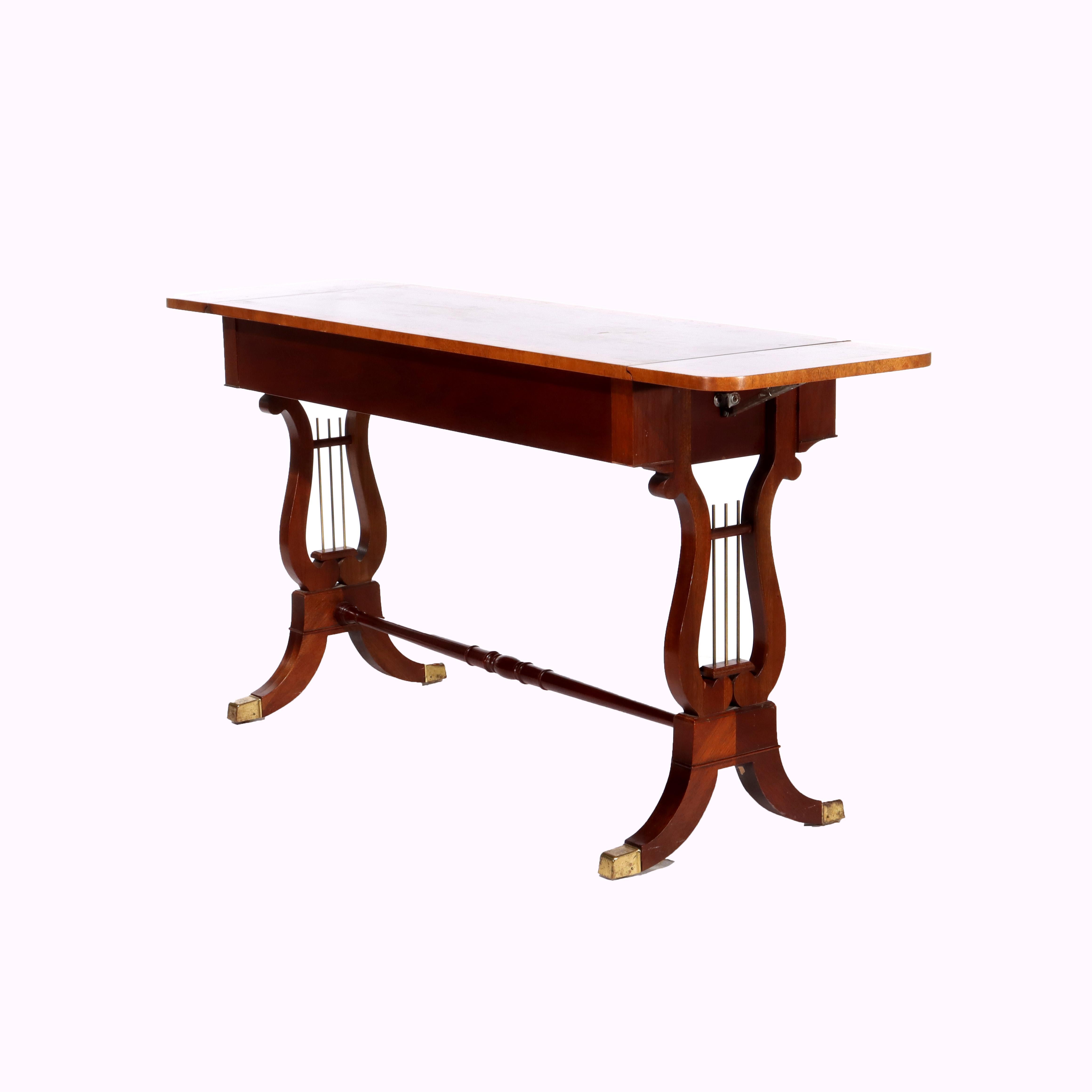 Vintage Baker Sheraton Style Mahogany Cross Band 2-Drawer Drop Leaf Server For Sale 9