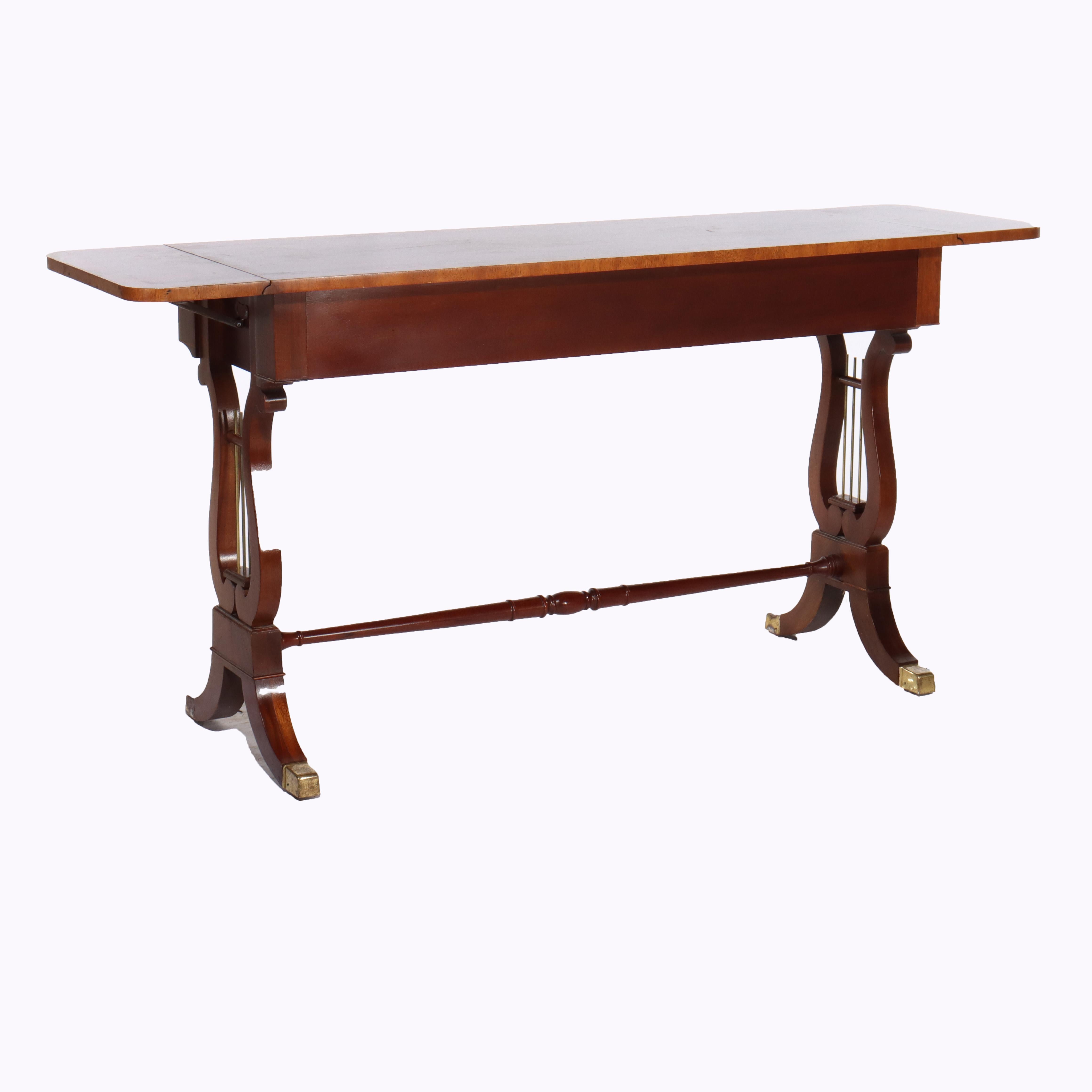 Vintage Baker Sheraton Style Mahogany Cross Band 2-Drawer Drop Leaf Server For Sale 6