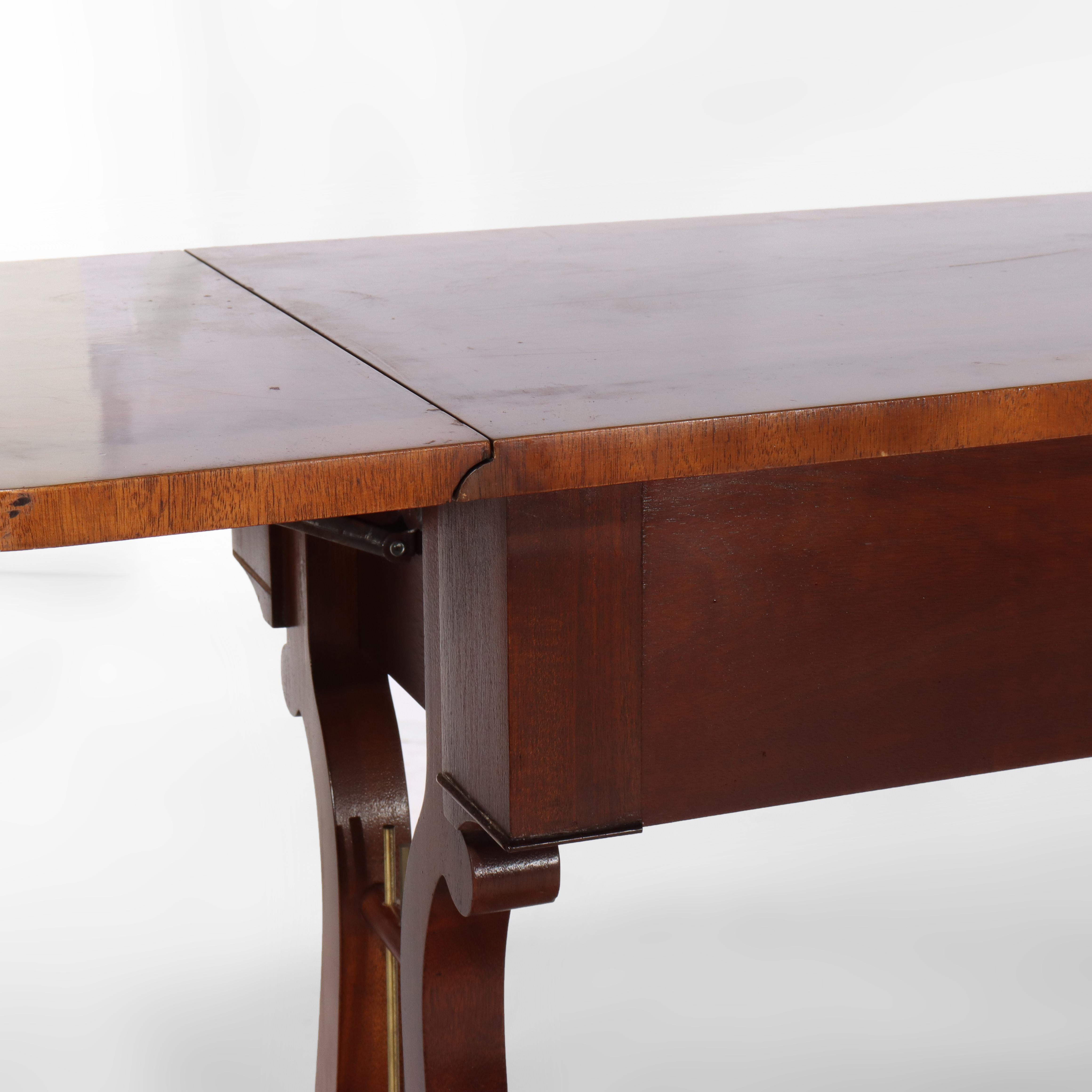 Vintage Baker Sheraton Style Mahogany Cross Band 2-Drawer Drop Leaf Server For Sale 7