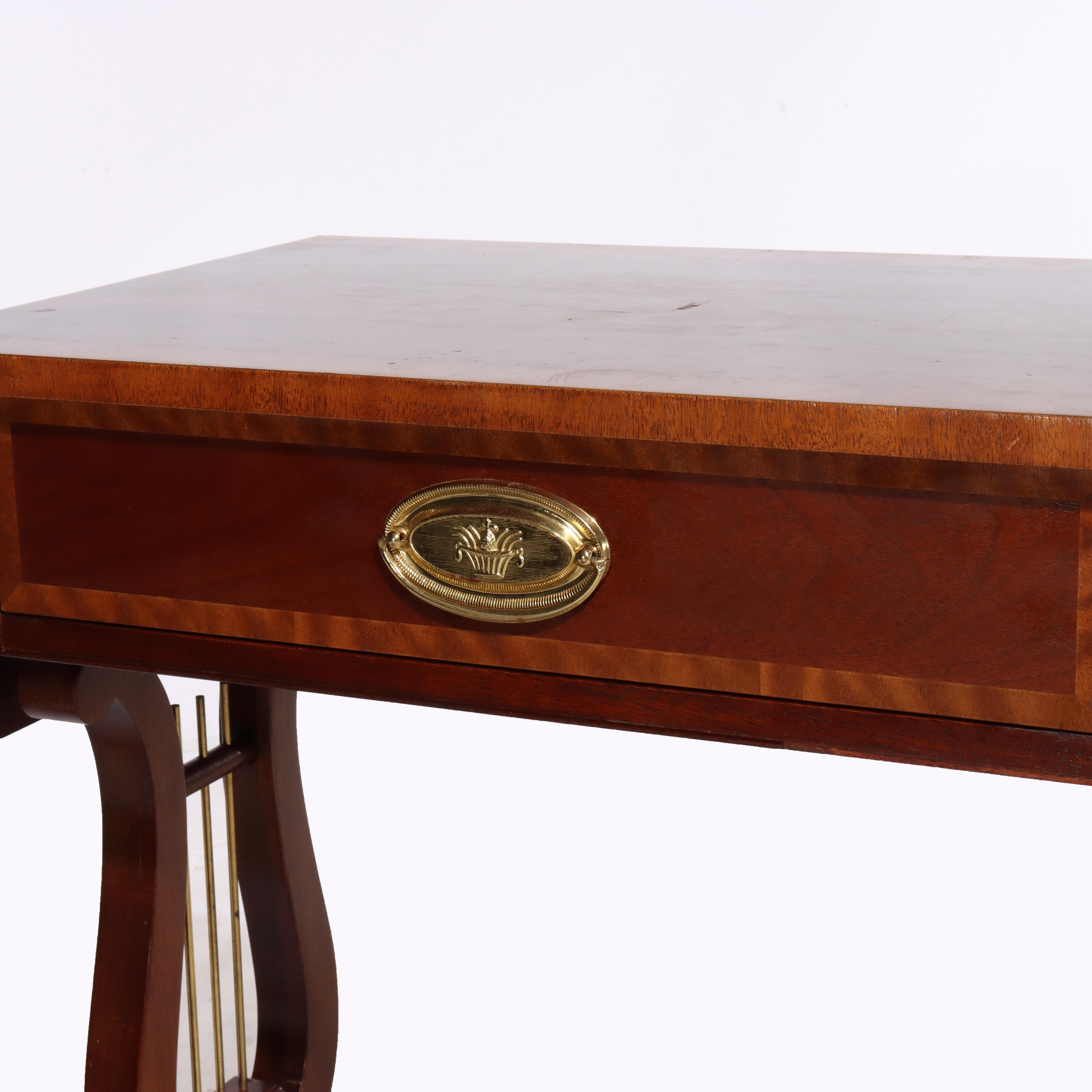 Vintage Baker Sheraton Style Mahogany Cross Band 2-Drawer Drop Leaf Server For Sale 1