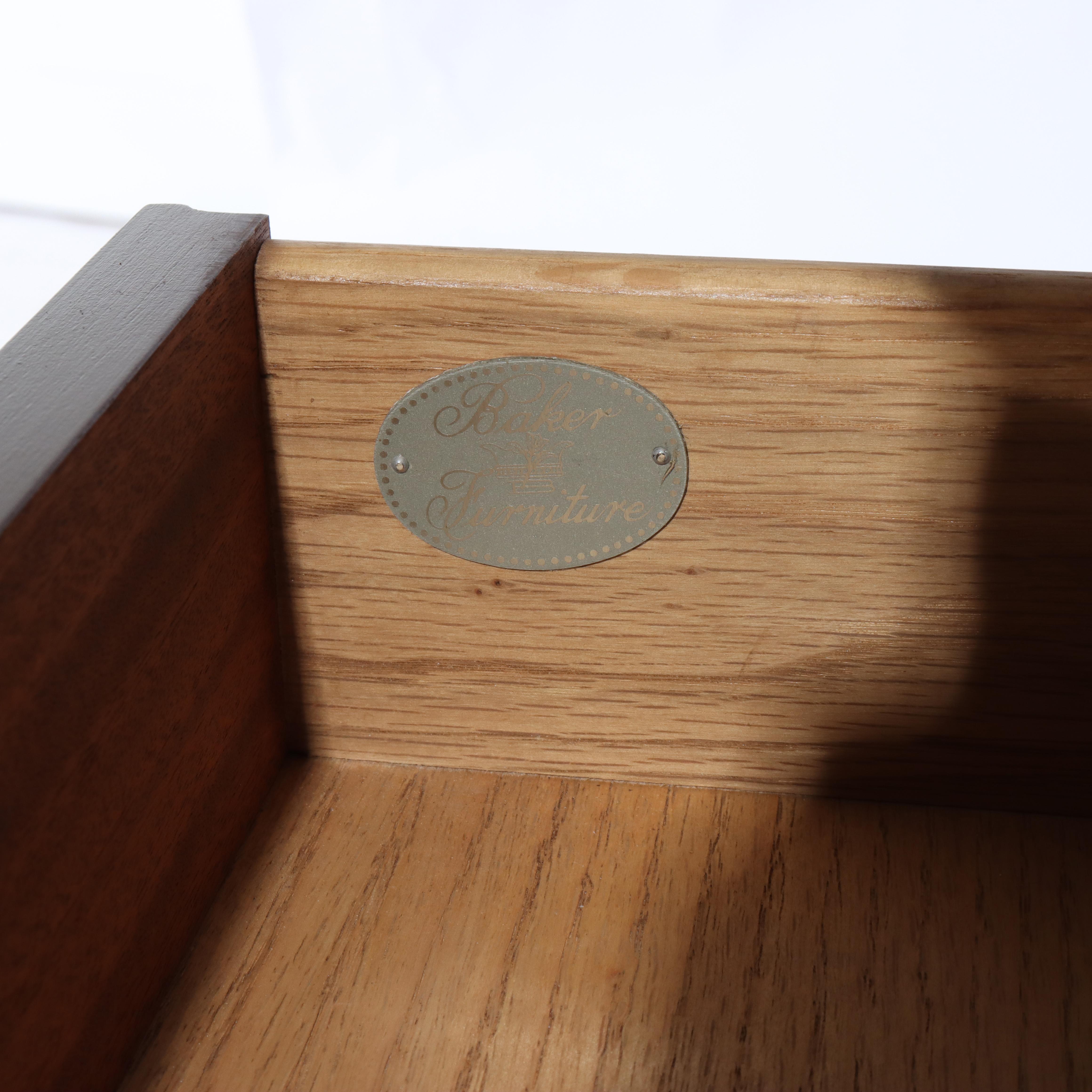 Vintage Baker Sheraton Style Mahogany Cross Band 2-Drawer Drop Leaf Server For Sale 4