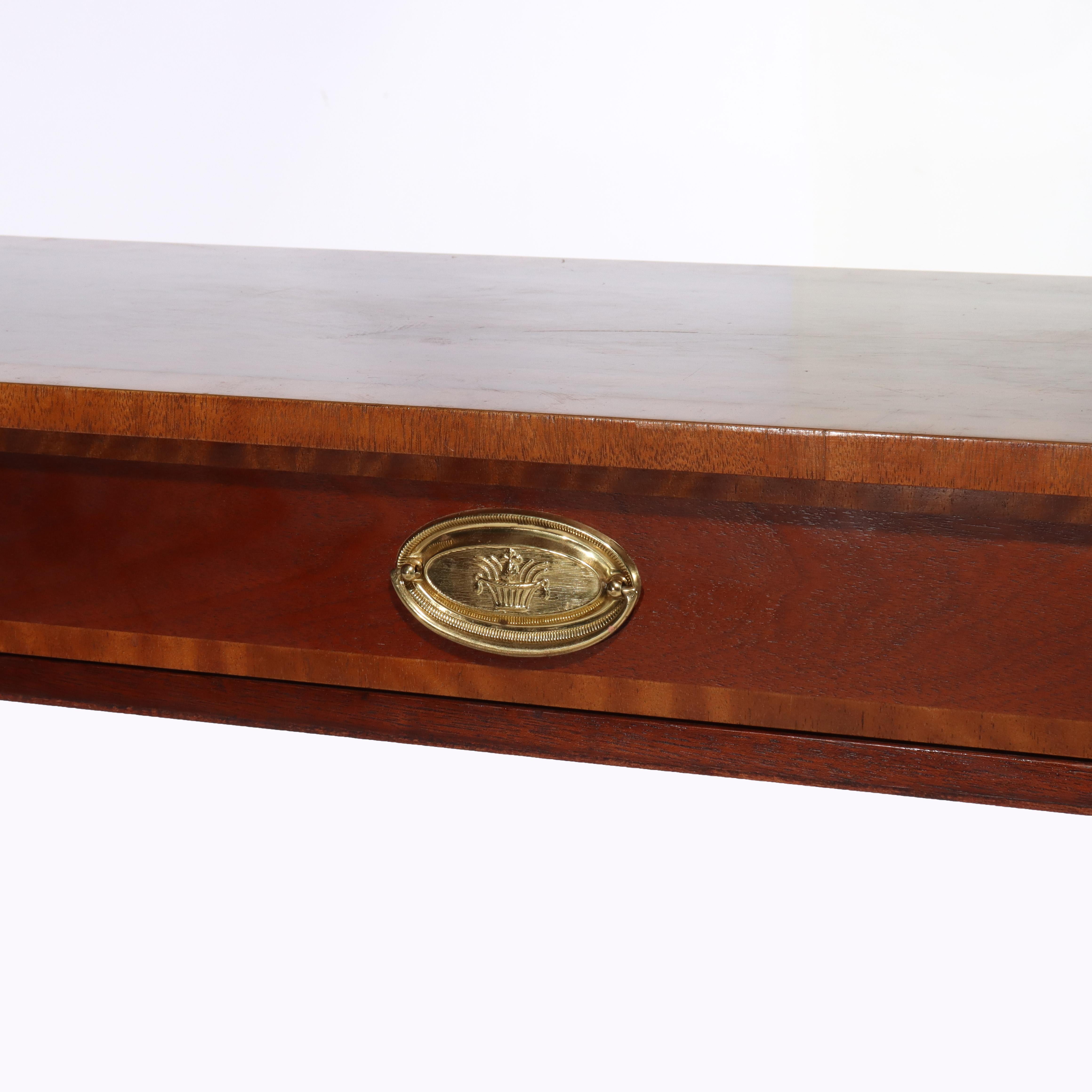 20th Century Vintage Baker Sheraton Style Mahogany Cross Band 2-Drawer Drop Leaf Server For Sale