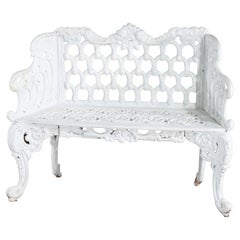 Antique Mott Iron Works Victorian Painted Cast Iron Trellis Garden Love Seat