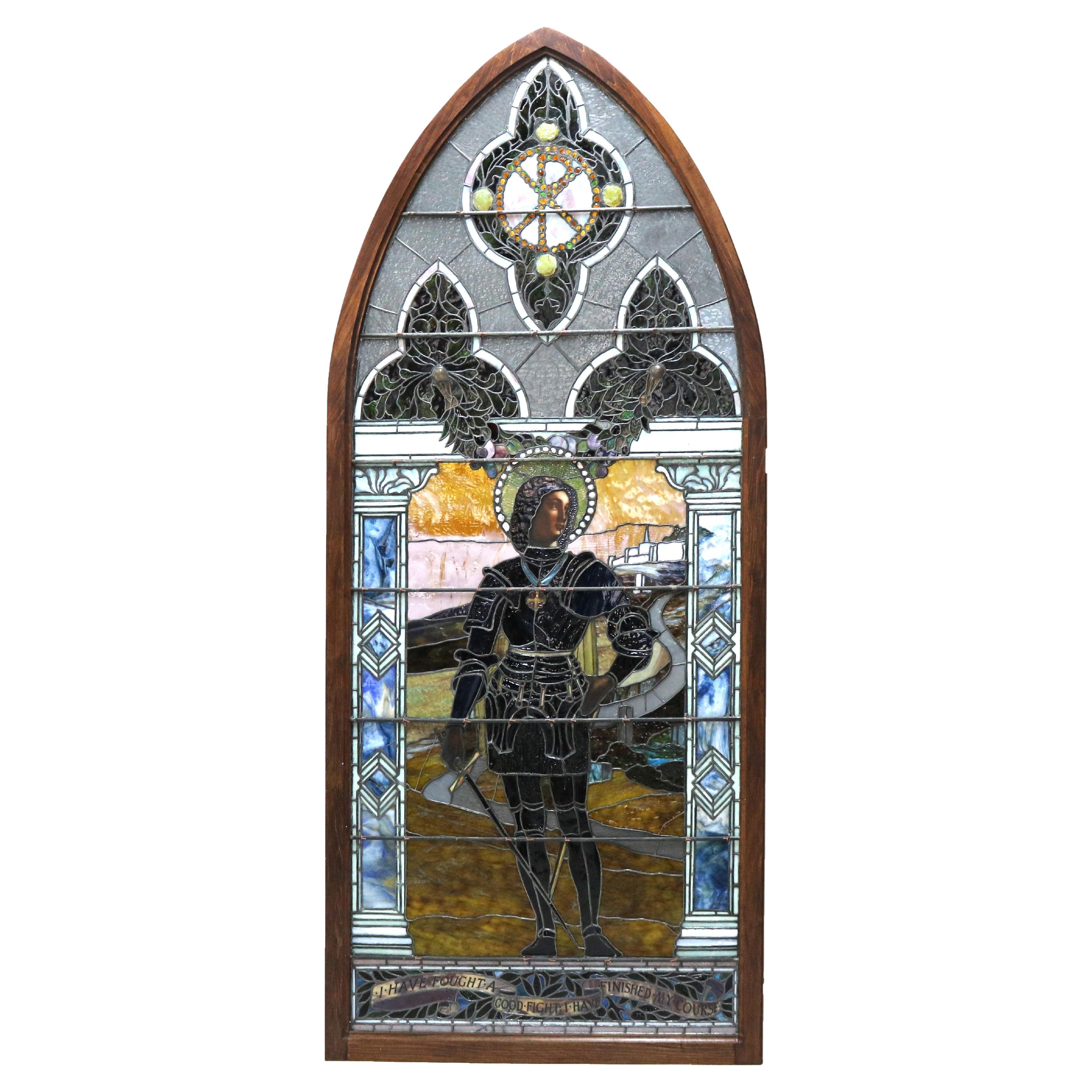 Magnificent historic Tiffany Studios framed window, 