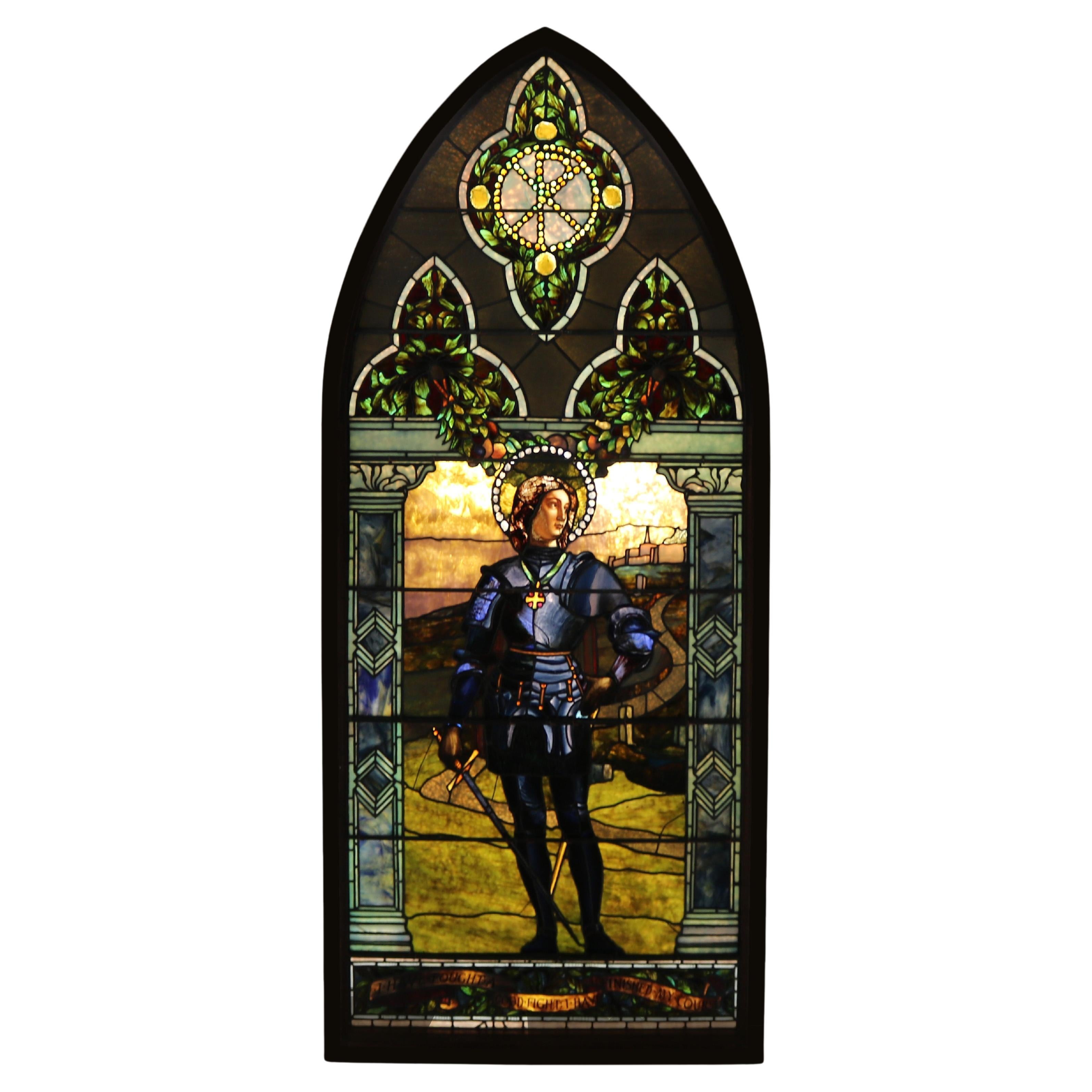 104" Historic Tiffany Window "Crusader" of a Warrior Knight after Mantegna c1890 For Sale