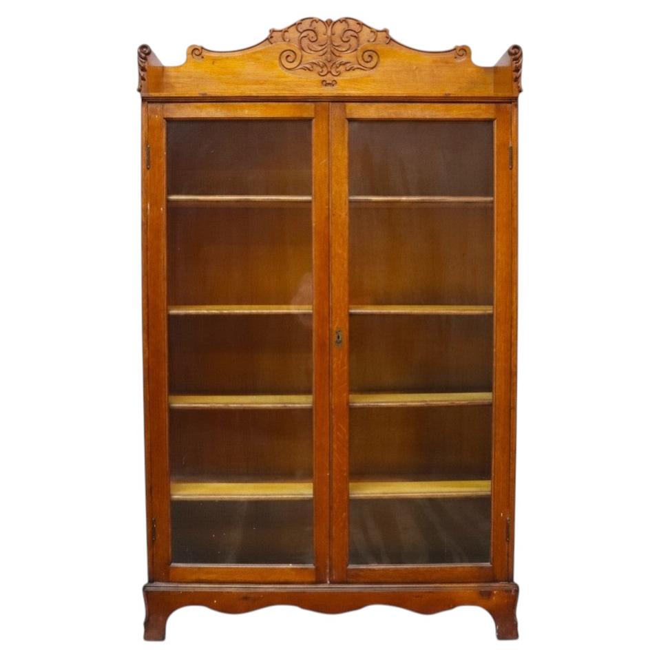 RJ Horner Carved Oak 2-Door Bookcase Unsigned C1920 For Sale