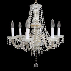 Vintage Crystal, Glass & Brass 6-Light Chandelier C1940