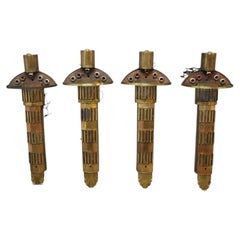 Four Oversized Art Deco Brass Architectural Theater Lighting Sconces C1930