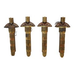 Four Oversized Art Deco Brass Architectural Theater Lighting Sconces C1930