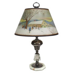 Antique Pairpoint Reverse Painted Table Lamp With Metal Chipped Ice Base c1920