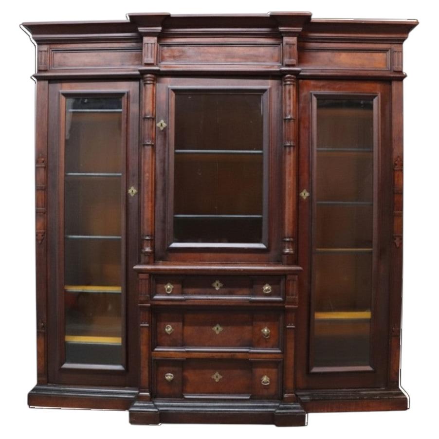 Oversized Victorian Walnut & Burl Triple Door Secretary Desk/Bookcase c1880 For Sale