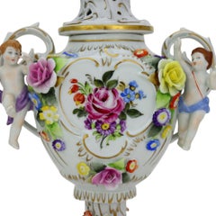 Pr Vintage German Porcelain Manufactory Plaue Meissen School Figural Urns c1890
