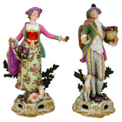 Pair Antique Meissen High Glaze Porcelain Figures Signed C1890