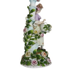 Pair 21" Meissen Style Figural & Floral Porcelain Candelabras c1890