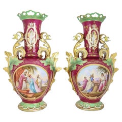 Old Paris Porcelain Scenic Vases - Crowning of Esther & Marriage of Isaac, C1890
