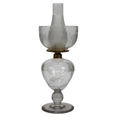 Figural Fish Etched Glass & Crystal Base Table Lamp C1890